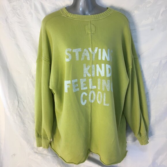 Aerie Lime Green Distressed Pullover Staying Kind Feeling Cool Sz XS Sweatshirt - Picture 2 of 16